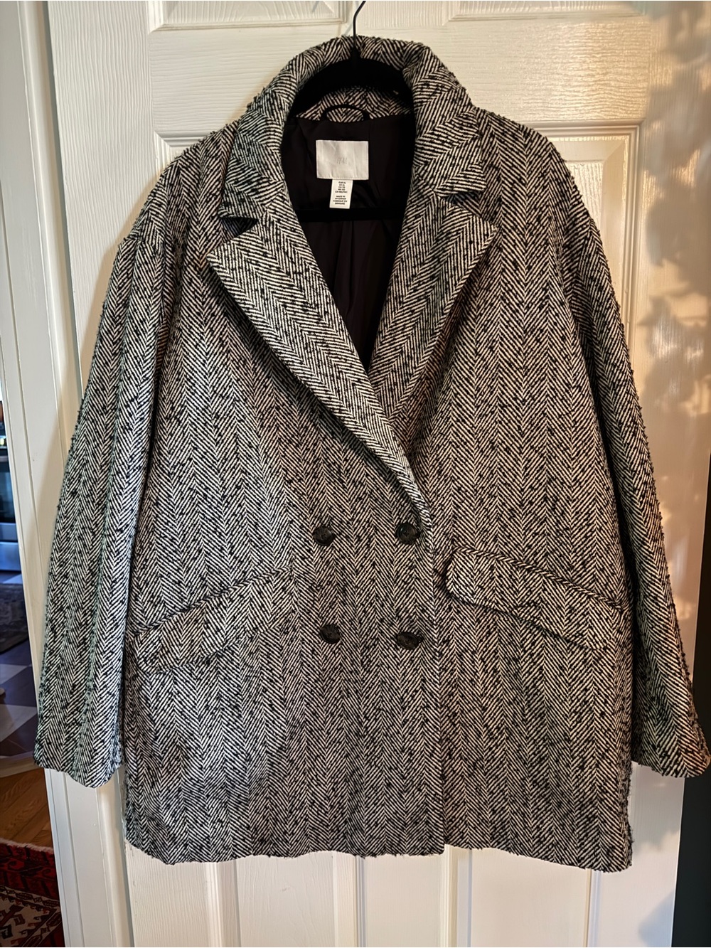 Oversized H&M Black & White Herringbone Pea Coat